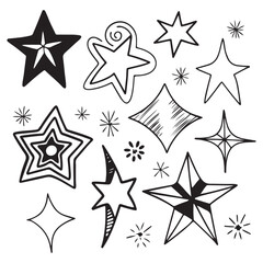 Vector set of hand drawn stars, design elements, badges, stickers, geometric figures - abstract background 
elements for branding, packaging, prints and social media