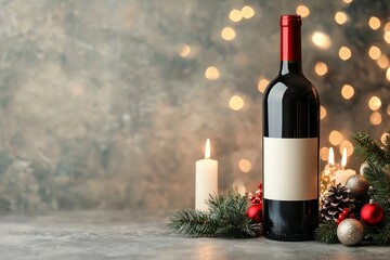 Elegant wine bottle with Christmas decorations.