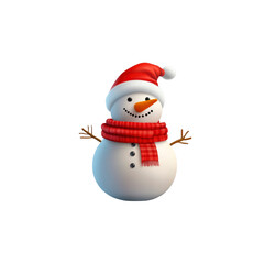 Fototapeta premium Festive 3D Render of a Cheerful Snowman Wearing a Santa Hat and Scarf