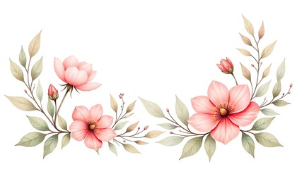 A delicate watercolor painting of a flowers and foliage on a white background created with generative ai