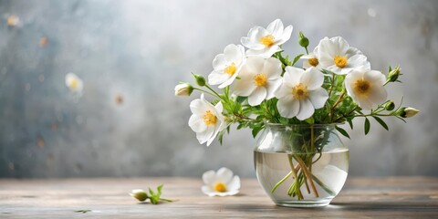 Delicate white Rockrose flowers in a vase with greenery , serenity, decorative,  serenity, decorative, flower arrangement
