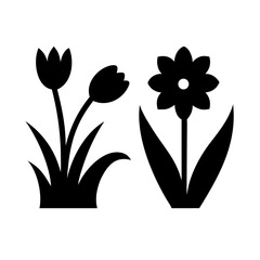 Flower icons set isolated on transparent background. Silhouettes spring flower icon set. Garden plants illustration sign collection. Beautiful symbol.
