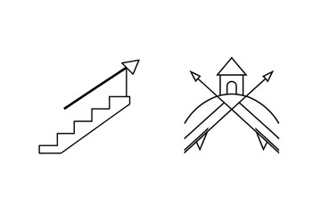 Abstract Concept Artwork Featuring Staircase And House With Arrows Black And White Illustration