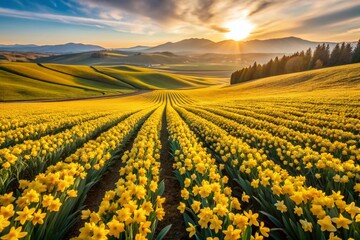Obraz premium Aerial View of Daffodil Field in Washington State - Spring Blooms