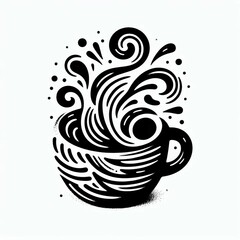 Fototapeta premium Steaming Coffee Bold Black and White Illustration