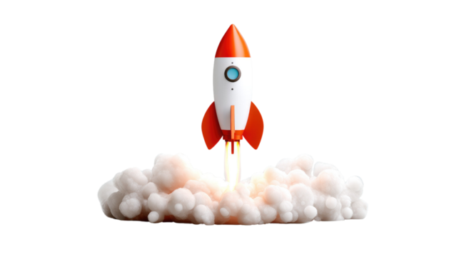 Rocket Launch into the Future: A rocket launches into space, leaving a trail of smoke. A symbol of dreams, ambitions, innovation, progress and limitless potential.