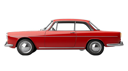 Vintage red car, side view, isolated on white background.