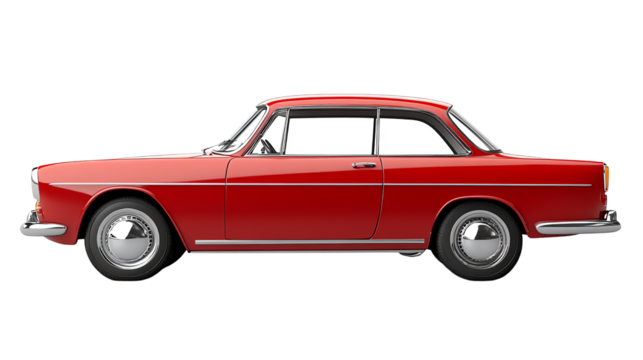 Vintage red car, side view, isolated on white background.