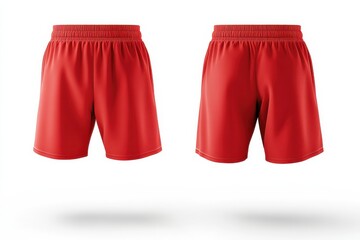 Front and back view of short red athletic apparel for sportswear. Ideal for sports or casual wear, versatile and comfortable.
