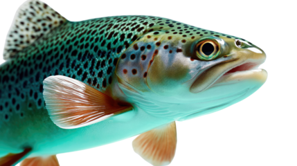Rainbow Trout: A captivating studio portrait showcases the exquisite iridescent beauty of a rainbow trout, its scales shimmering with vibrant colors and intricate patterns.