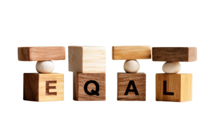 Equality Symbol: Crafted from wooden blocks, the word "EQUAL" stands as a visual metaphor for balance and fairness.