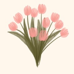 Seamless watercolour and unique floral pattern background for covers, notes, Soft backgrounds colour. Watercolour art work. Flower stalk. Tulip