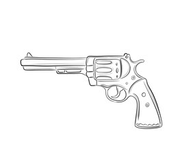 Sketch of a revolver drawn in a simplistic style, highlighting its unique features and design elements for artistic purposes