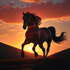Horse silhouette at sunset