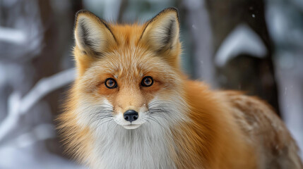 Obraz premium Curious Red Fox in a Snowy Forest Scene