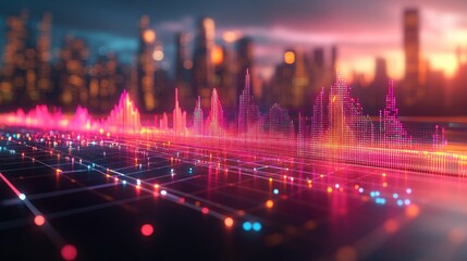 Futuristic city data visualization