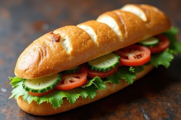 Artisan Baguette Sandwich with Vegetable and Cheese Combination