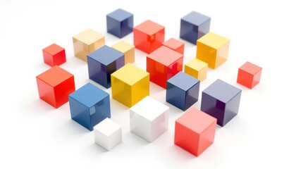 Obraz premium Colorful geometric cubes arranged on white background