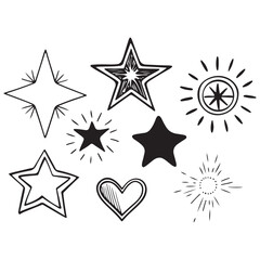 Vector set of hand drawn stars, design elements, badges, stickers, geometric figures - abstract background 
elements for branding, packaging, prints and social media