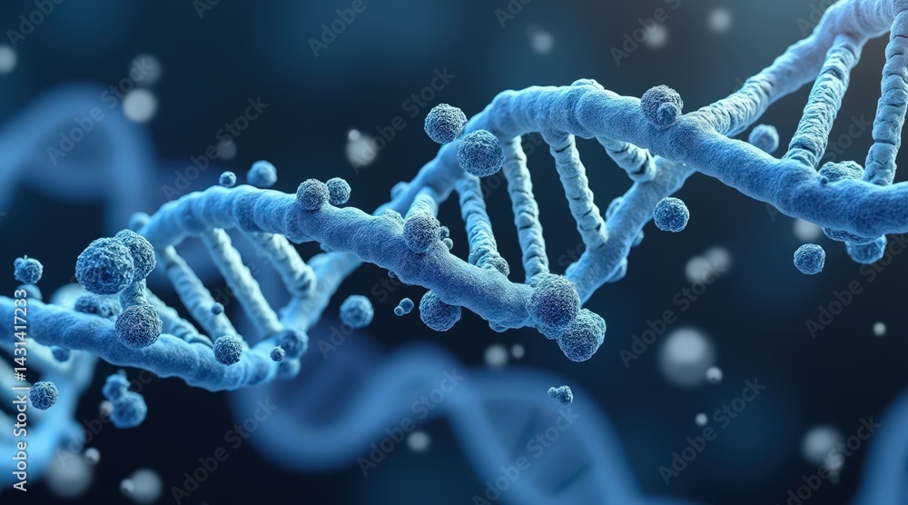 Poster molecular structure of nucleotides illustrating their addition in biochemical processes.