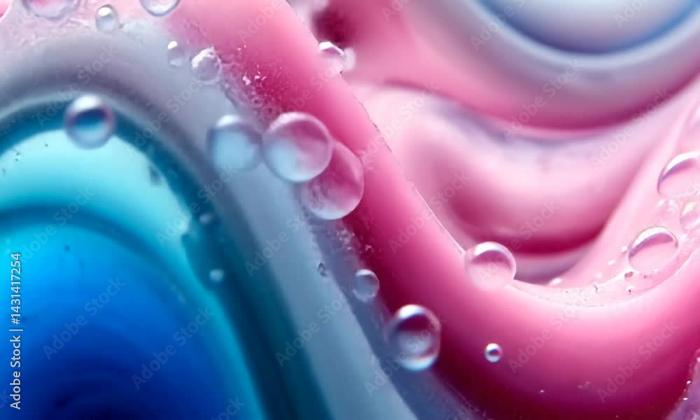 Poster abstract close-up of colorful swirling liquid with bubbles, creating a vibrant artistic effect