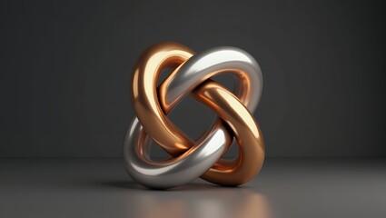 Intertwined Copper and Silver Torus Knot on a Dark Gray Gradient Background