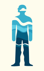 Illustration Of A Standing Man With A Water Theme