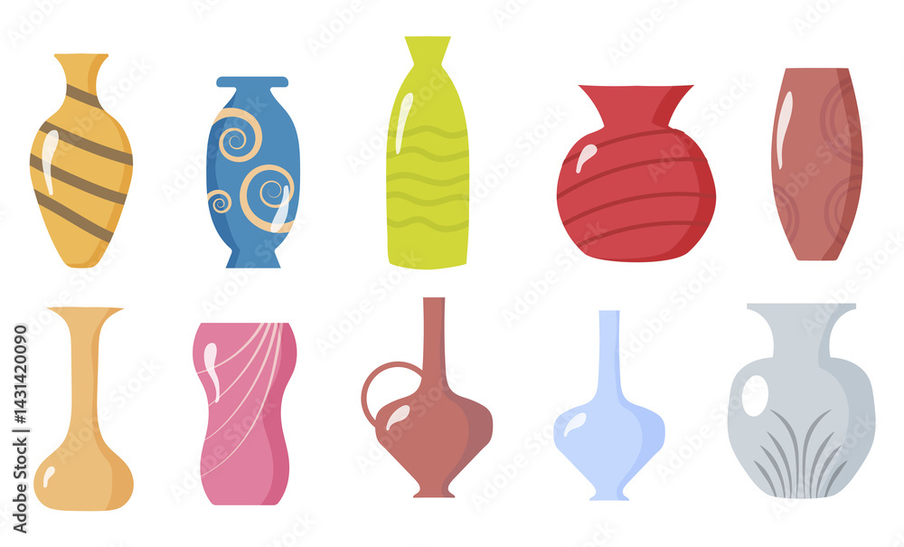 Fototapete png vase collection with floral pattern abstract ceramic pot vector modern decor minimalism isolated