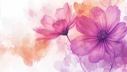 Elegant Pink Cosmos Watercolor: Botanical Hand-Drawn Painting With Floral Sketch. Perfect Flower Clipart For Weddings, Prints, Greetings, And More In Summer Or Autumn.