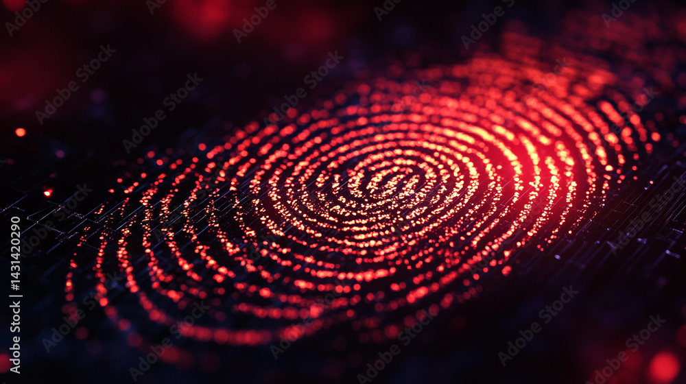 Poster digital fingerprint design creating the shape of a gavel in a vibrant and technologically inspired b