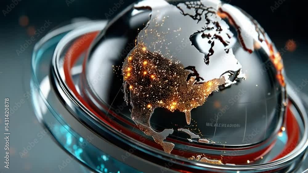 Poster global network: an illuminated 3d rendering of earth, highlighting connected cities and a sense of g