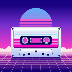 Cassette Tape Illustration With Vaporwave Design Style And Gradient Colors