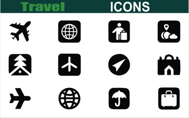 Fototapeta premium Minimalist Travel Icons Pack Aviation, Tourism, Nature and Location Symbols.
