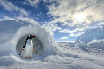 Obraz premium Group of Penguins on Iceberg in Majestic Antarctic Landscape