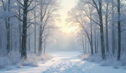 Obraz premium winter forest in the fog