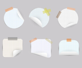 Simple White Stickers Checkered Notes Realistic Paper on Grey Background Illustration