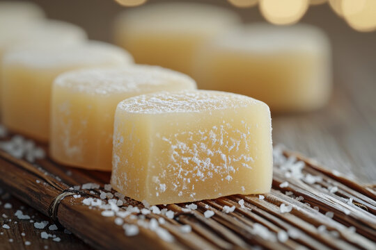 Close up of handmade soap bars with soft warm tone focus - Powered by Adobe