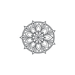 Black and white mandala vector illustration of a decorative snowflake