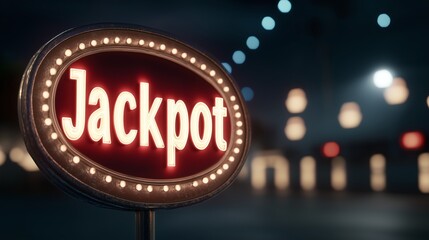 Glowing jackpot sign highlighting casino atmosphere, signaling potential winnings and thrilling gambling experience with bright, energetic lighting