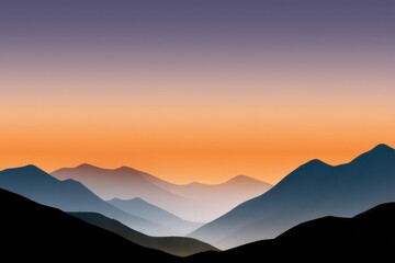 Obraz premium A serene mountain landscape at dawn, showcasing multiple peaks in shades of blue and orange gradations. The tranquil scene emphasizes the beauty and calmness of nature during sunrise.