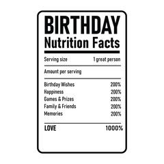 Birthday Nutrition facts vector illustrator 