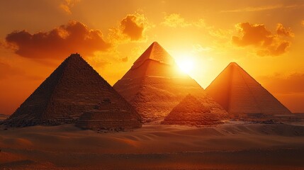 Giza Pyramids Sunset: Majestic Egyptian Monuments at Golden Hour