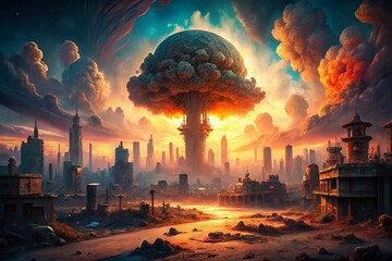 Apocalyptic Cityscape: Nuclear Blast Aftermath - Architectural Ruin Photography