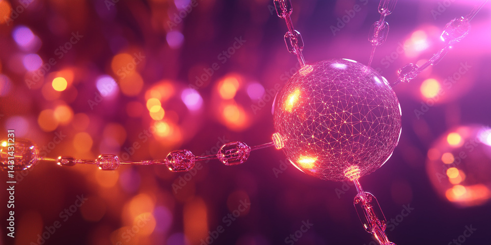 Aufkleber abstract network connection futuristic sphere with glowing nodes and linked chains perfect for techn