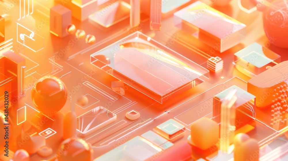 Aufkleber abstract digital interface with orange and white elements. digital artwork of macro photograph of mo