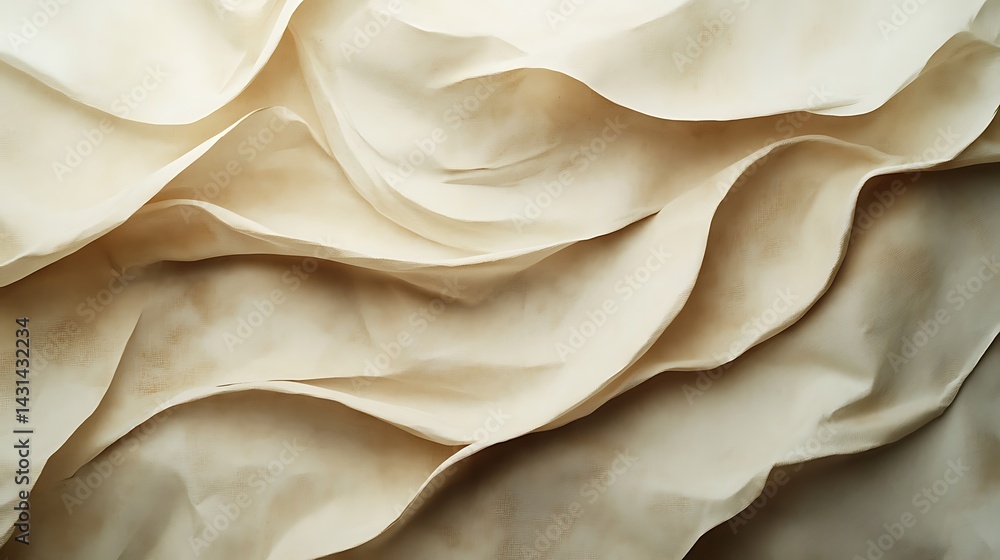 Poster abstract beige fabric folds, abstract close-up of beige fabric folds creating a wavy texture