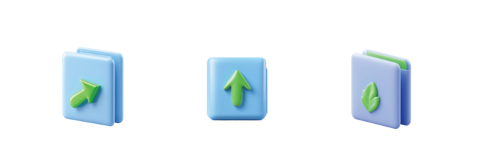 Colorful digital icons for files and folders with up and down arrows for easy navigation