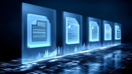 Digital document with data process on technology background representing AI-powered document management
