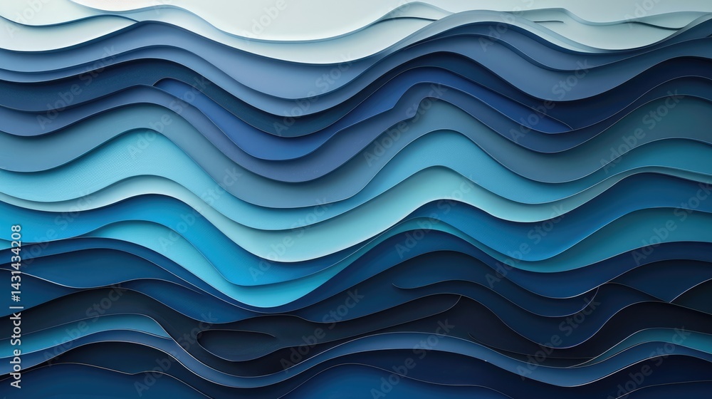 Poster layer blue paper cut texture. abstract wavy pattern design. background image of gradient blue color 