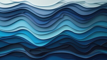 Fototapeta premium Layer blue paper cut texture. Abstract wavy pattern design. Background image of gradient blue color with wavy pattern. Background image of gradient paper cut with wavy texture. Ocean concept. AIG51.